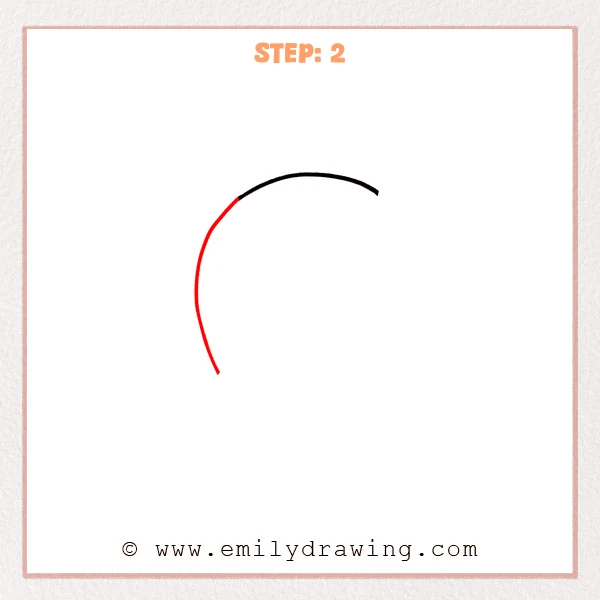 how to draw a bubble letter c - The bubble letter C is developing with a top arc and a long curved stroke extending downward along the left side, leaving the bottom open.